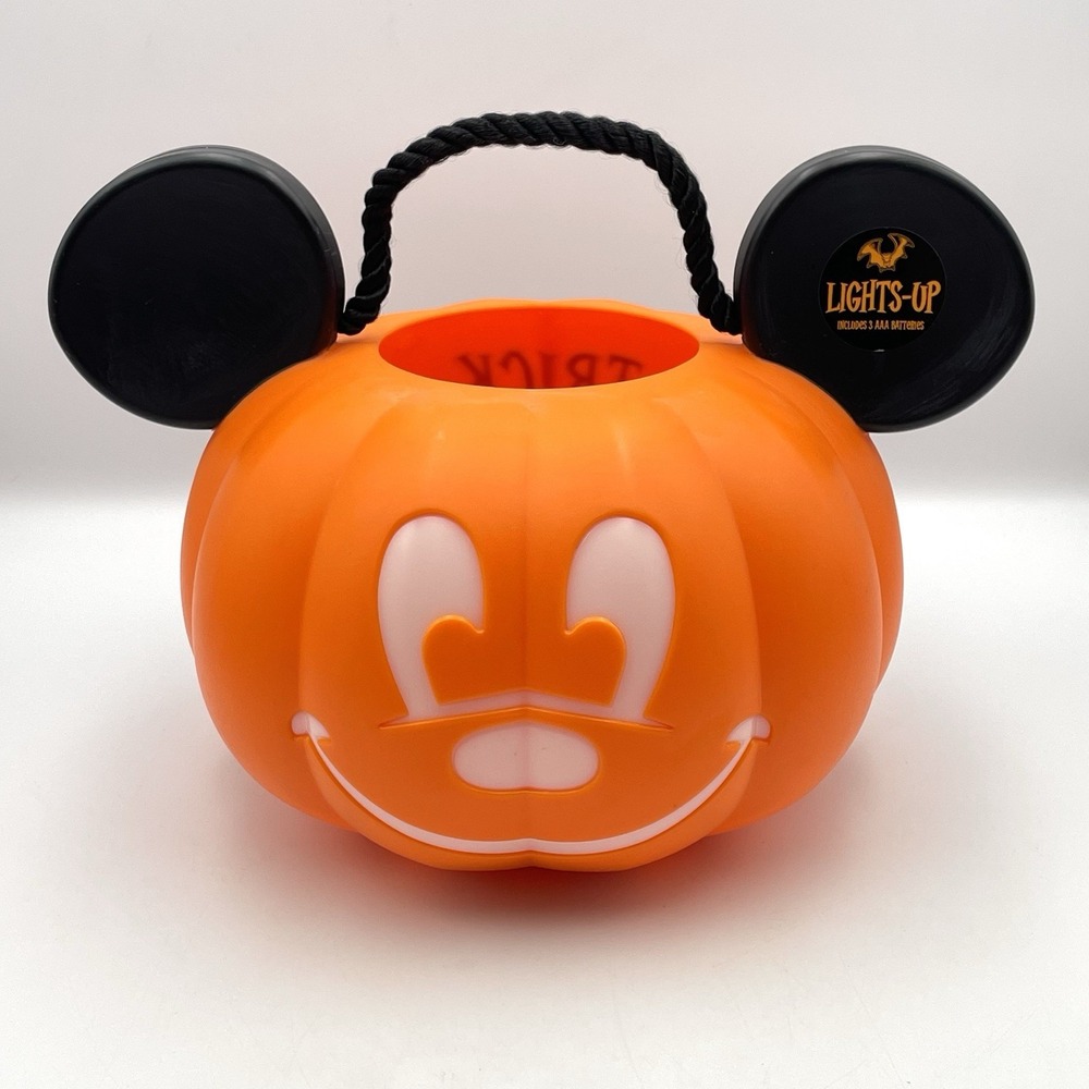 Disney Parks Mickey Mouse Pumpkin Halloween Trick-or-Treat Bucket Pail Lights Up